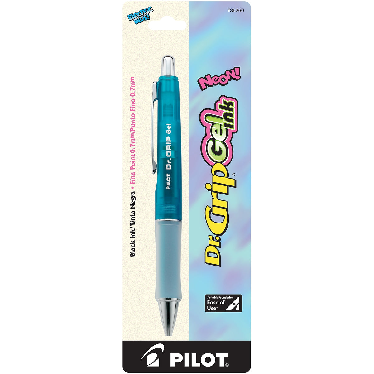 Pilot Dr. Grip Retractable Gel Pen, Fine Point, Black Ink, Blue Barrel