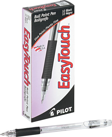 Pilot EasyTouch Ballpoint Pens, Fine Point, Black Ink, Dozen