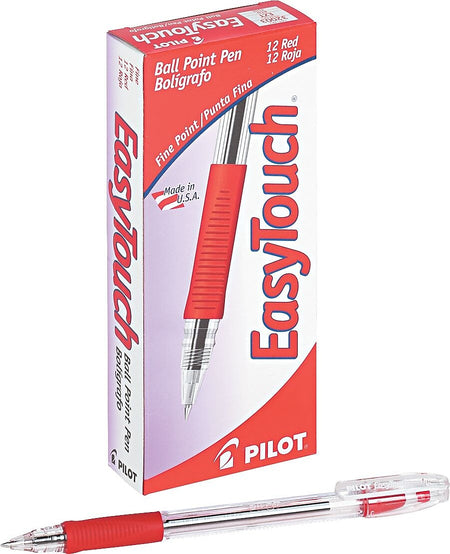 Pilot EasyTouch Ballpoint Pens, Fine Point, Red Ink, Dozen