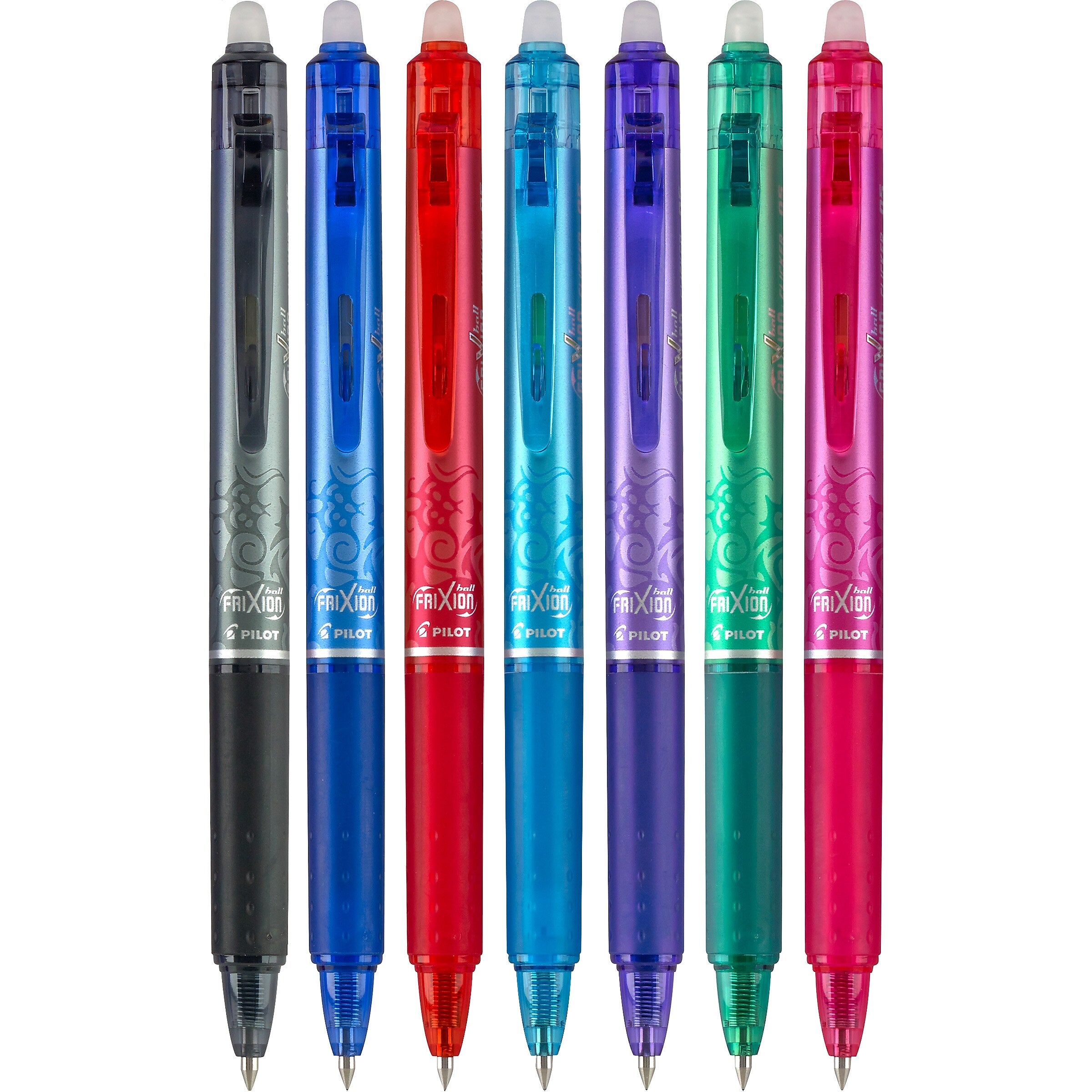 Pilot FriXion Ball Clicker Erasable Gel Pens, Extra Fine Point, Assorted Ink, 7/Pack