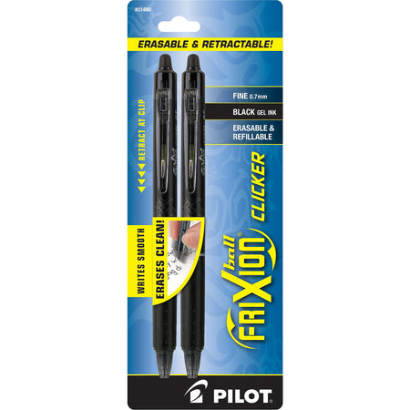 Pilot FriXion Ball Clicker Erasable Gel Pens, Fine Point, Black Ink, 2/Pack