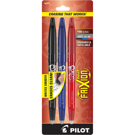 Pilot FriXion Ball Erasable Gel Pens, Fine Point, Assorted Ink, 3/Pack