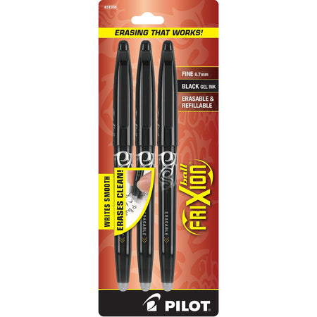 Pilot FriXion Ball Erasable Gel Pens, Fine Point, Black Ink, 3/Pack