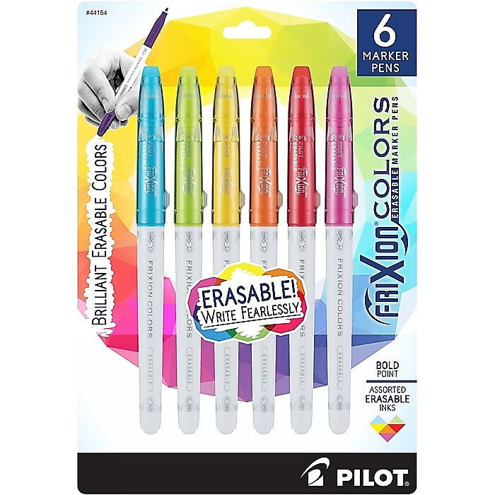 Pilot FriXion Colors Erasable Marker Pens, Bold Point, Assorted Ink, 6/Pack