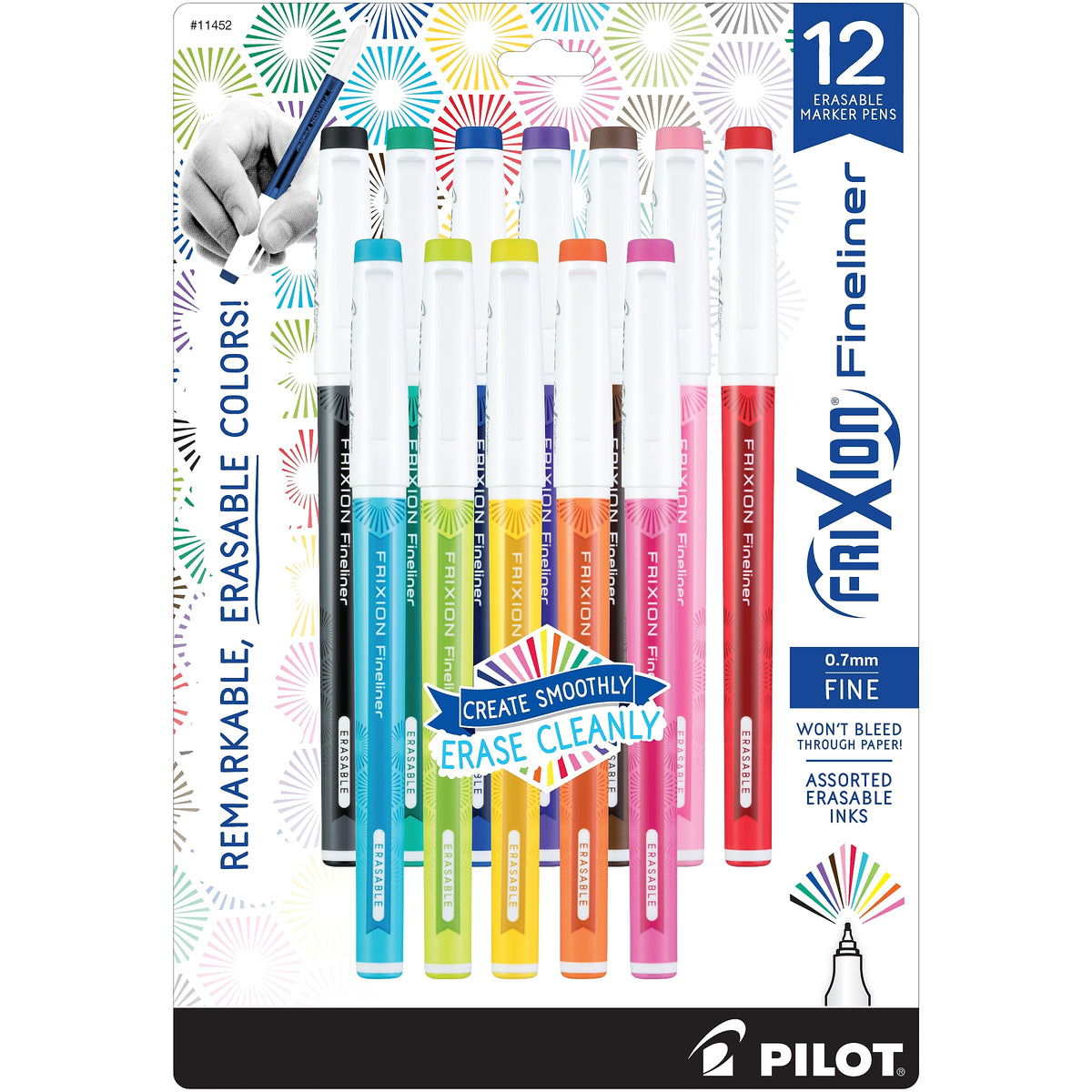 Pilot FriXion Fineliner Erasable Marker Pens, Fine Point, Assorted Ink, Dozen