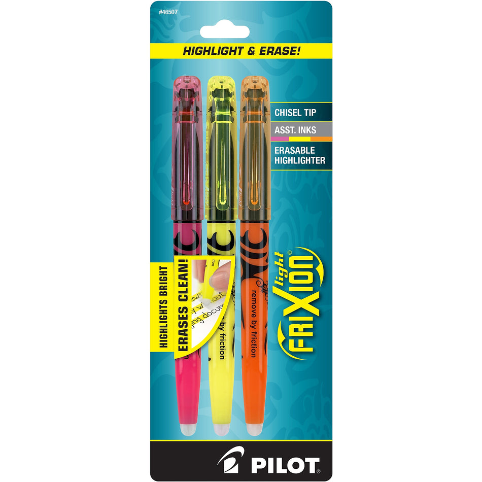 Pilot FriXion Light Erasable Highlighters, Chisel Tip, Assorted Ink, 3/Pack