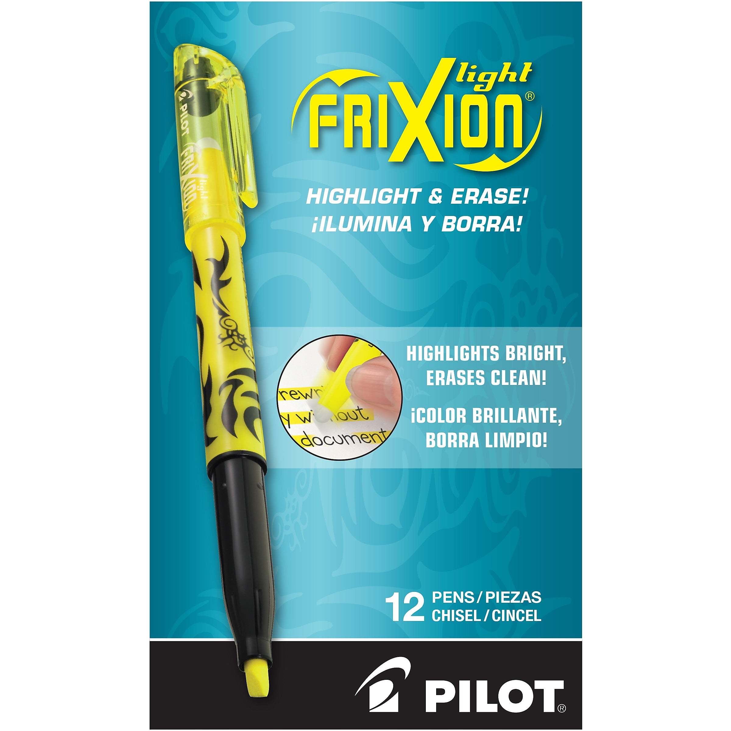 Pilot FriXion Light Erasable Highlighters, Chisel Tip, Yellow Ink, Dozen