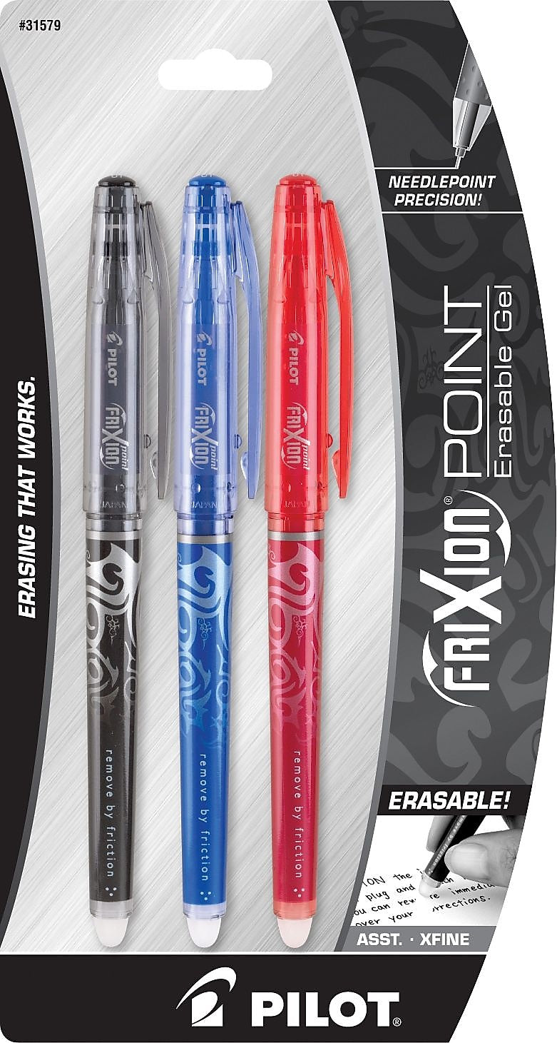 Pilot FriXion Point Erasable Gel Pens, Extra Fine Point, Assorted Ink, 3/Pack