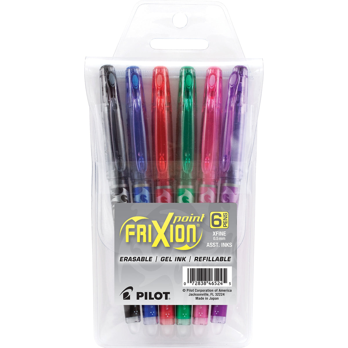 Pilot FriXion Point Erasable Gel Pens, Extra Fine Point, Assorted Ink, 6/Pack