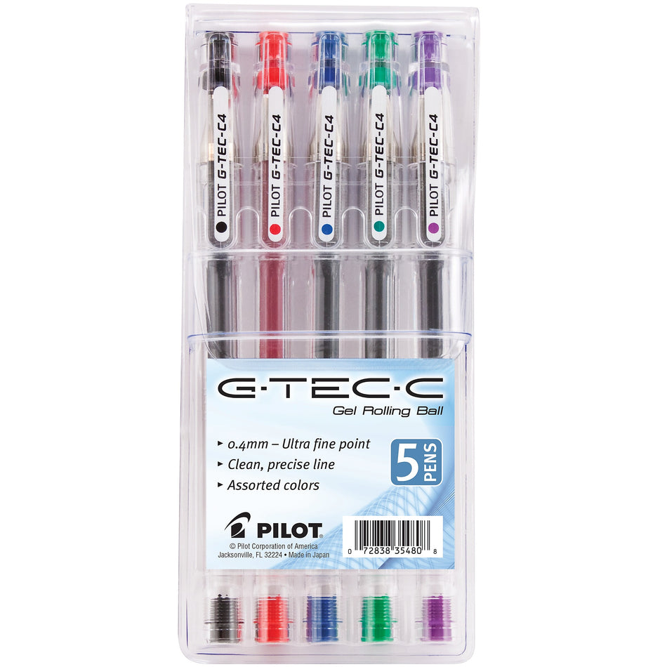 Pilot G-Tec-C Gel Pens, Ultra Fine Point, Assorted Ink, 5/Pack