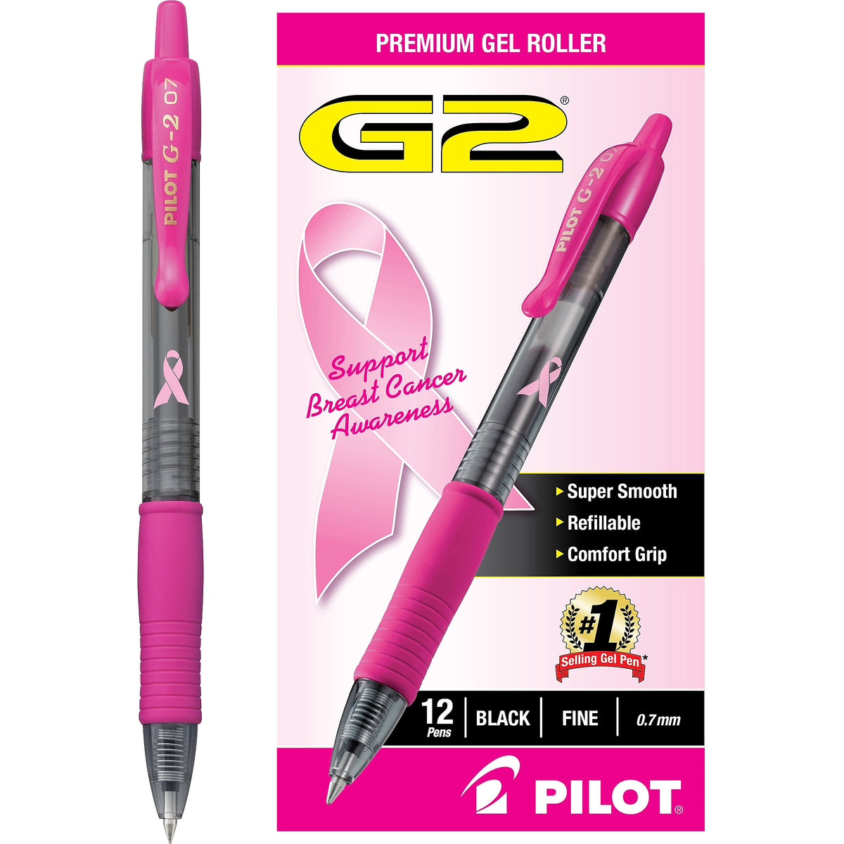 Pilot G2 BCA Retractable Gel Pens, Fine Point, Black Ink, Dozen