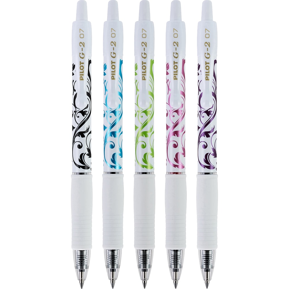 Pilot G2 Fashion Collection Retractable Gel Pens, Fine Point, Assorted Ink, 5/Pack