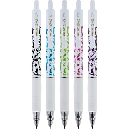 Pilot G2 Fashion Collection Retractable Gel Pens, Fine Point, Assorted Ink, 5/Pack