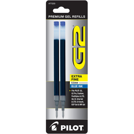 Pilot G2 Gel-Ink Pen Refill, Extra Fine Tip, Blue Ink, 2/Pack