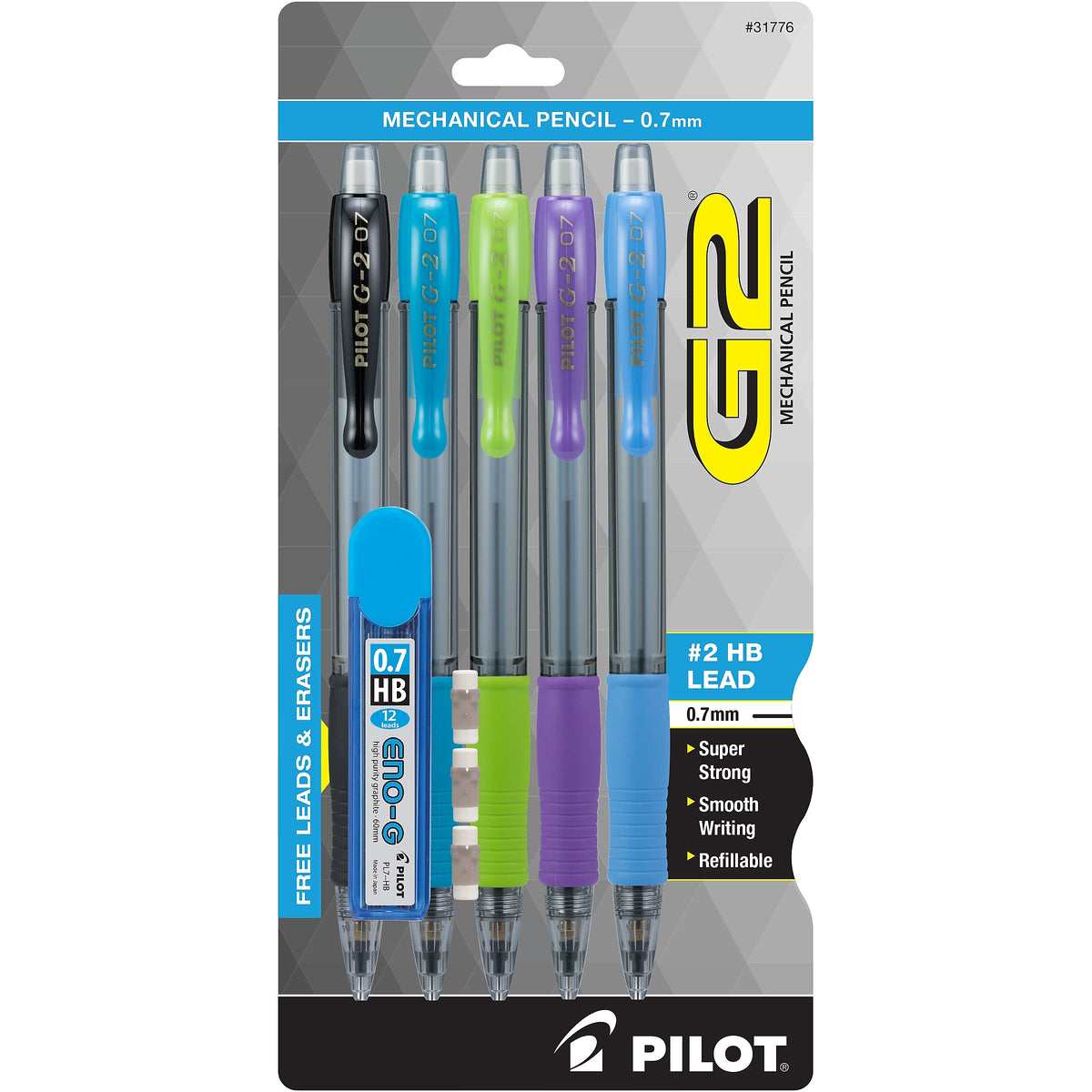 Pilot G2 Mechanical Pencil, 0.7mm, #2 Hard Lead, 5/Pack