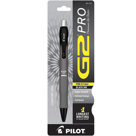 Pilot G2 Pro Retractable Gel Pen, Fine Point, Black Ink, Gray Barrel