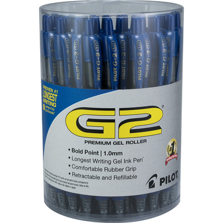 Pilot G2 Retractable Gel Pens, Bold Point, Blue Ink, 36/Pack