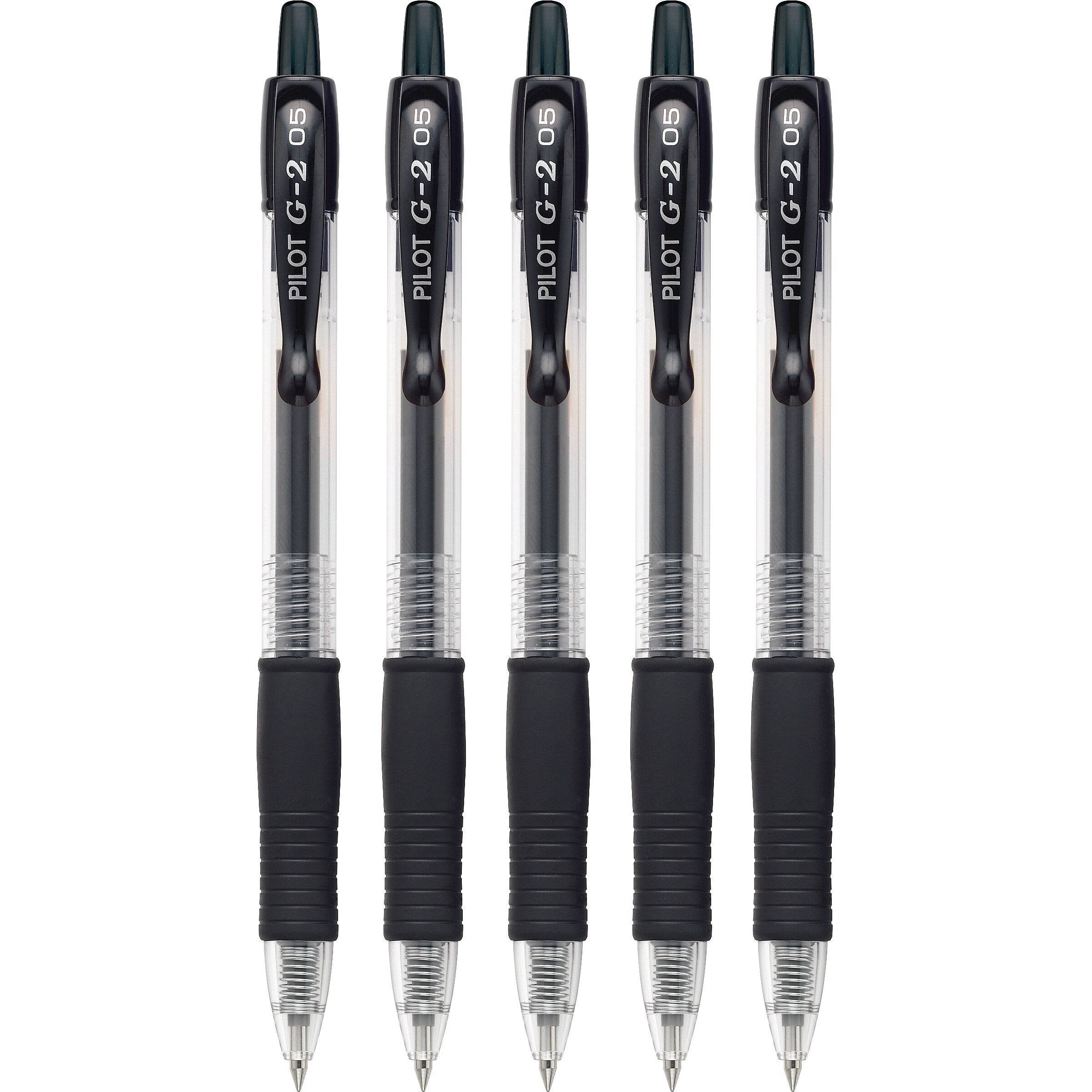 Pilot G2 Retractable Gel Pens, Extra Fine Point, 0.5mm, Black Ink, 5/Pack
