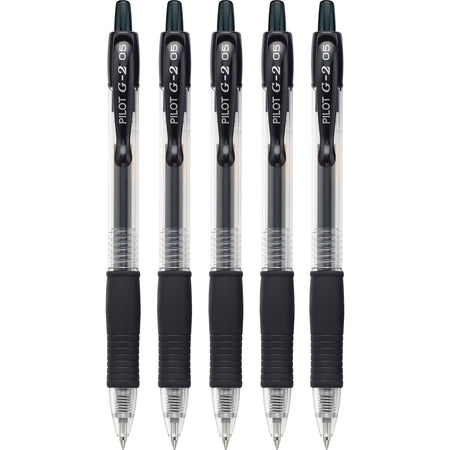 Pilot G2 Retractable Gel Pens, Extra Fine Point, 0.5mm, Black Ink, 5/Pack