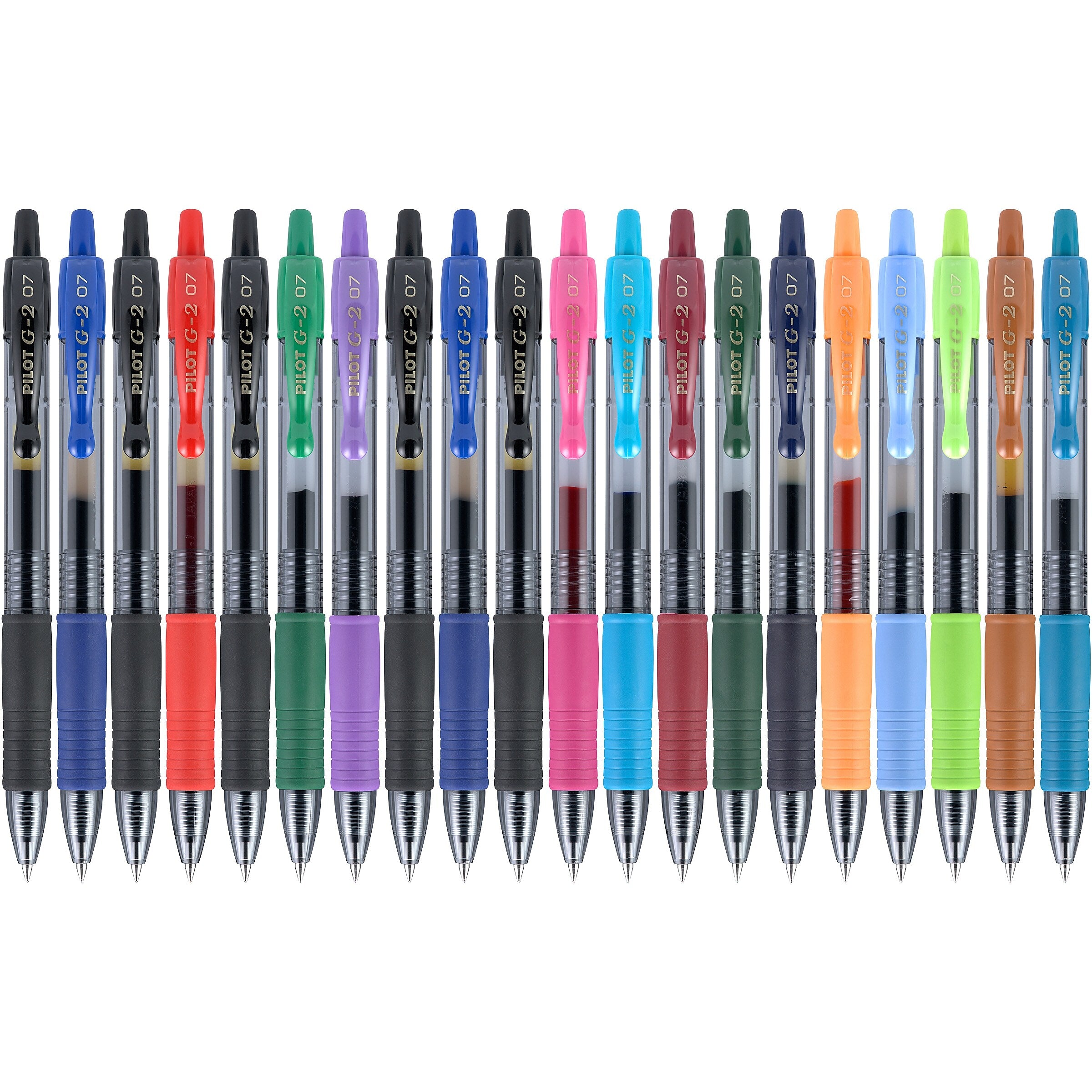 Pilot G2 Retractable Gel Pens, Fine Point, Assorted Ink, 20/Pack