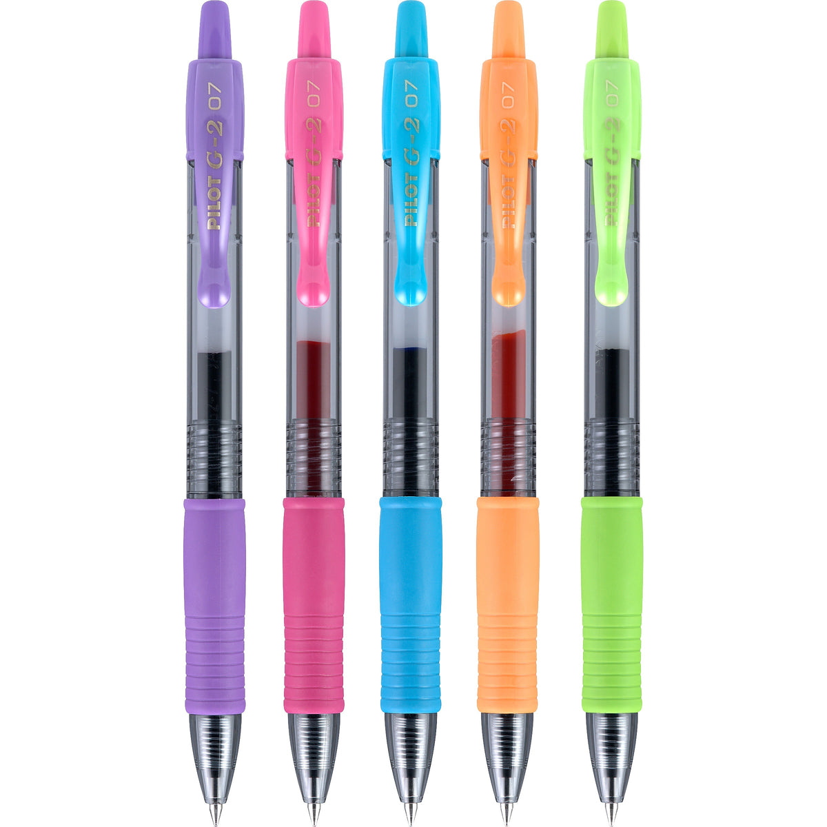 Pilot G2 Retractable Gel Pens, Fine Point, Assorted Ink, 5/Pack