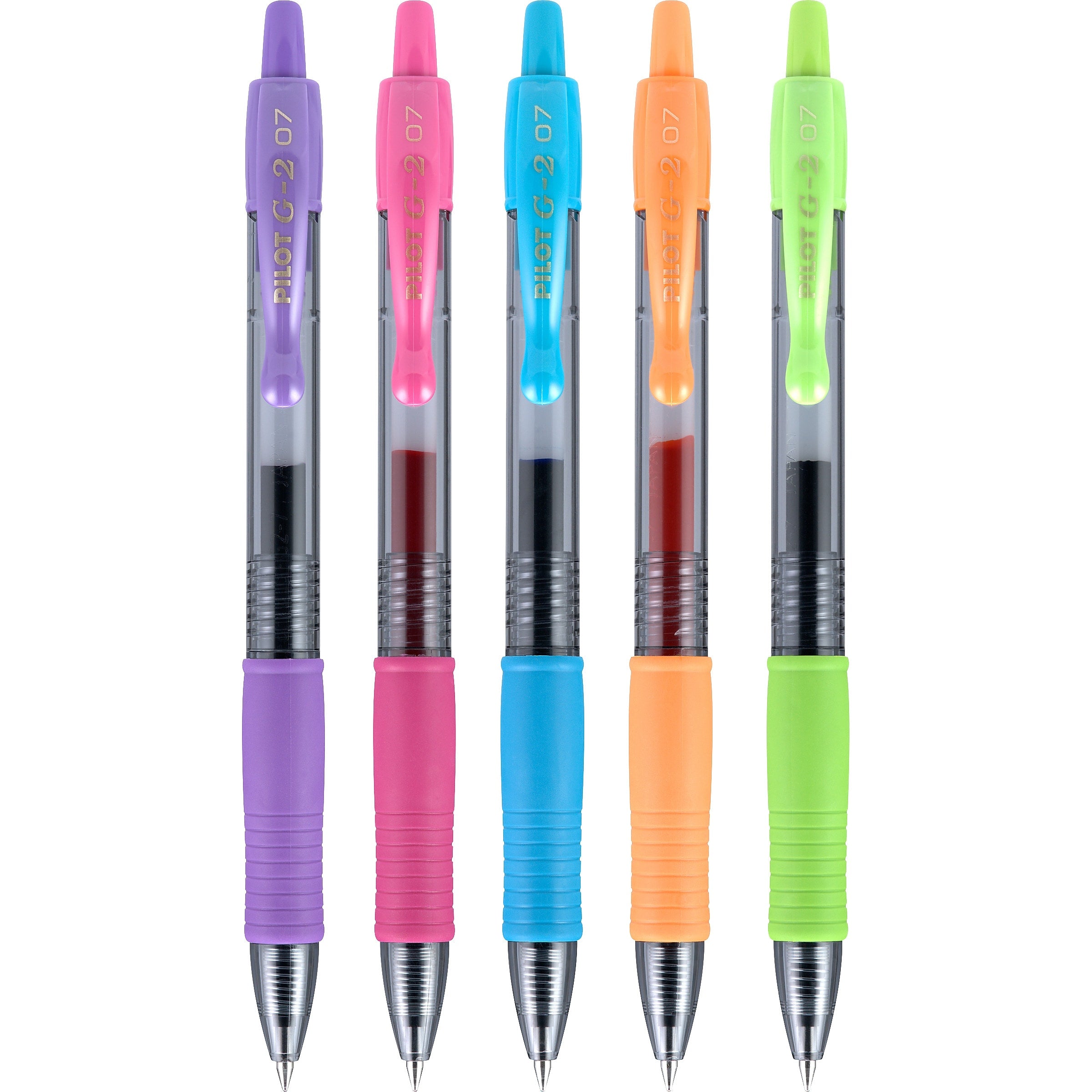 Pilot G2 Retractable Gel Pens, Fine Point, Assorted Ink, 5/Pack