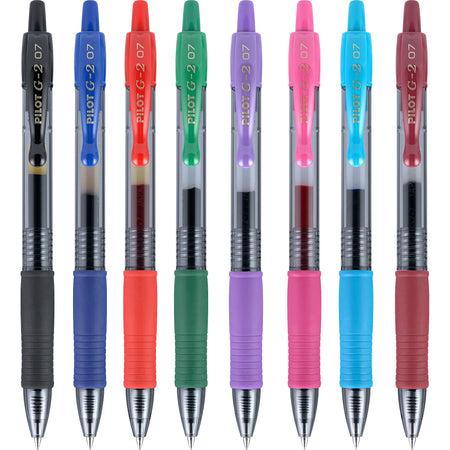 Pilot G2 Retractable Gel Pens, Fine Point, Assorted Ink, 8/Pack