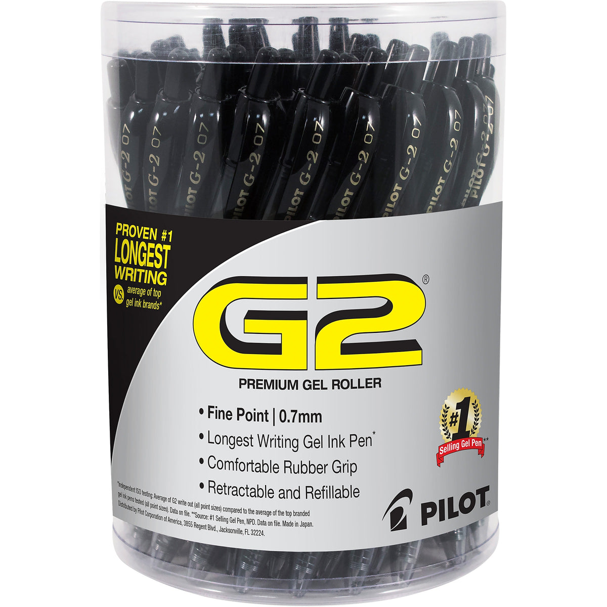 Pilot G2 Retractable Gel Pens, Fine Point, Black Ink, 36/Pack