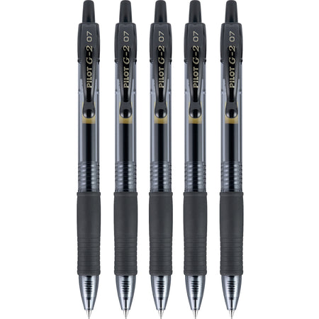 Pilot G2 Retractable Gel Pens, Fine Point, Black Ink, 5/Pack