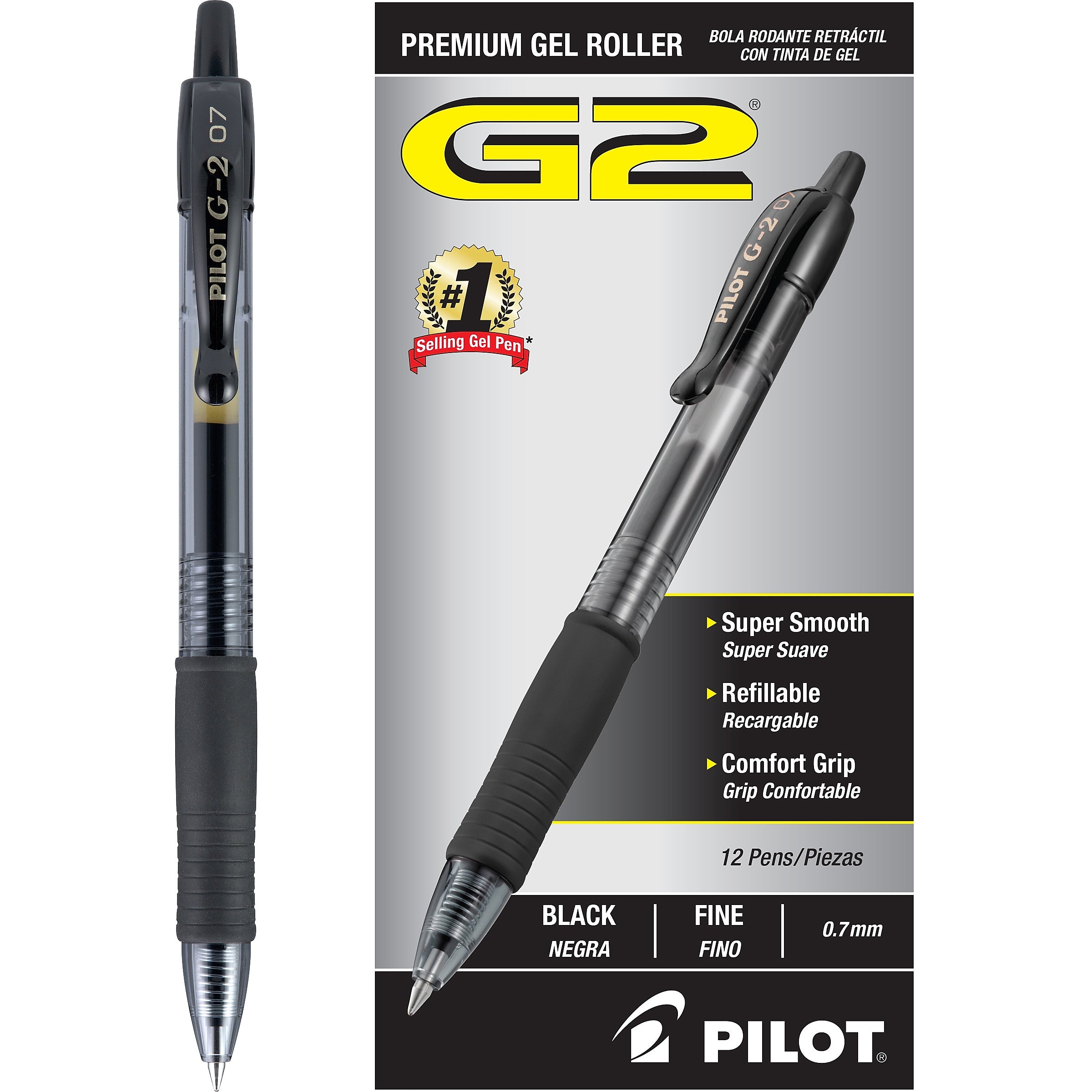 Pilot G2 Retractable Gel Pens, Fine Point, Black Ink, Dozen