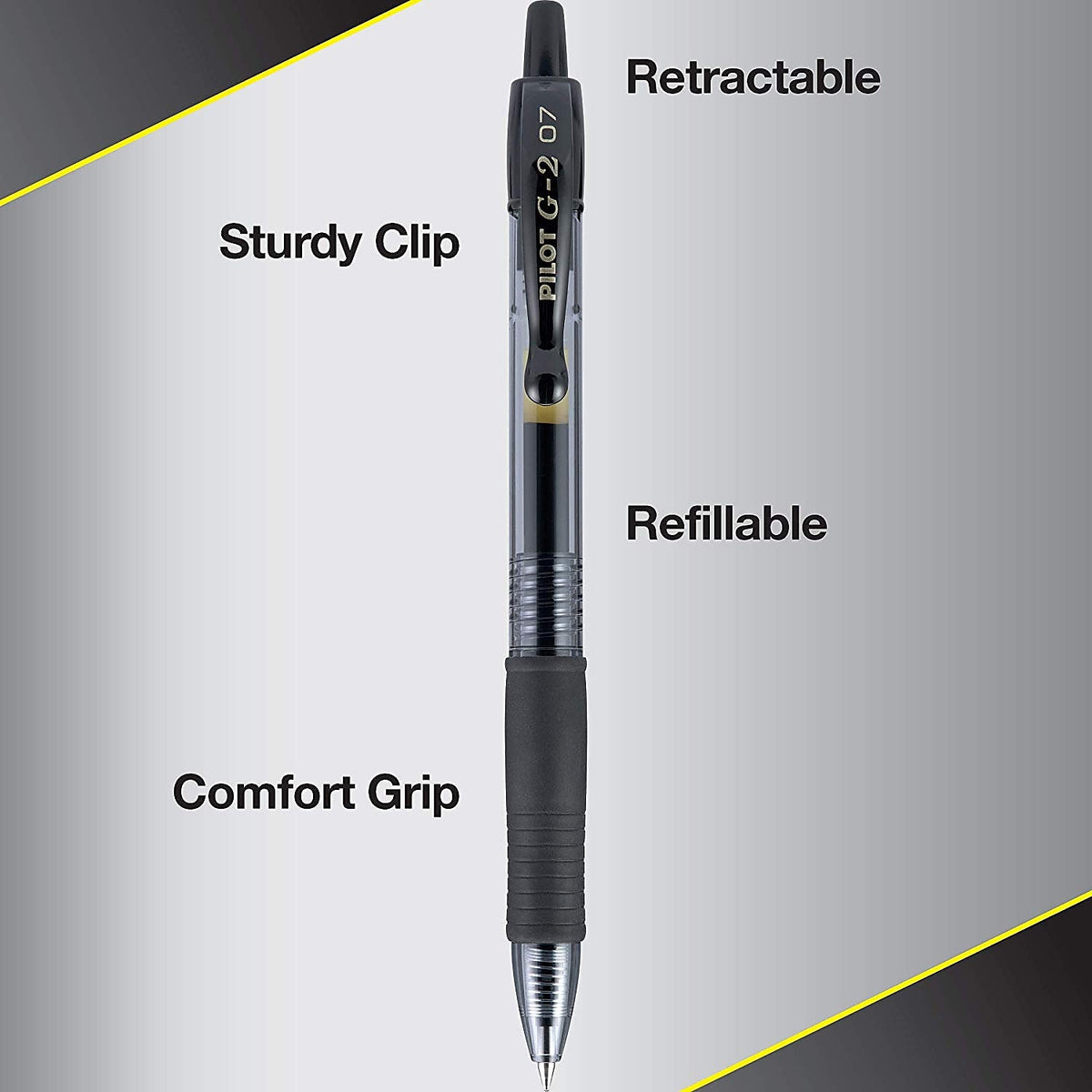 Pilot G2 Retractable Gel Pens, Fine Point, Black Ink, Dozen