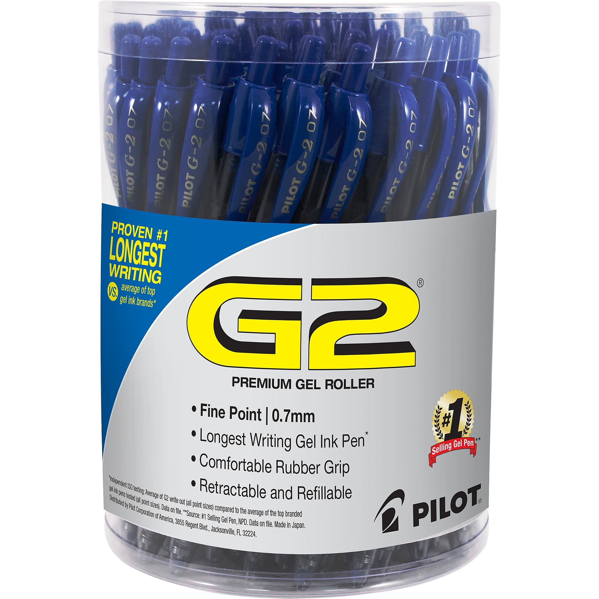 Pilot G2 Retractable Gel Pens, Fine Point, Blue Ink, 36/Pack