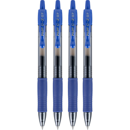 Pilot G2 Retractable Gel Pens, Fine Point, Blue Ink, 4/Pack