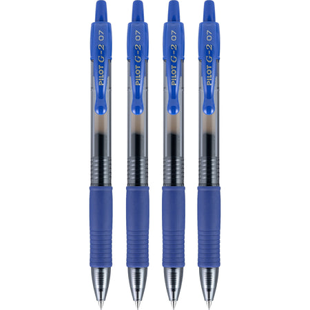 Pilot G2 Retractable Gel Pens, Fine Point, Blue Ink, 4/Pack