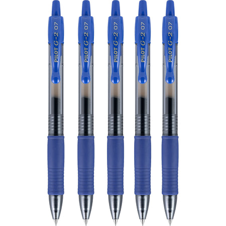 Pilot G2 Retractable Gel Pens, Fine Point, Blue Ink, 5/Pack