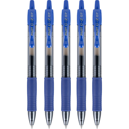 Pilot G2 Retractable Gel Pens, Fine Point, Blue Ink, 5/Pack