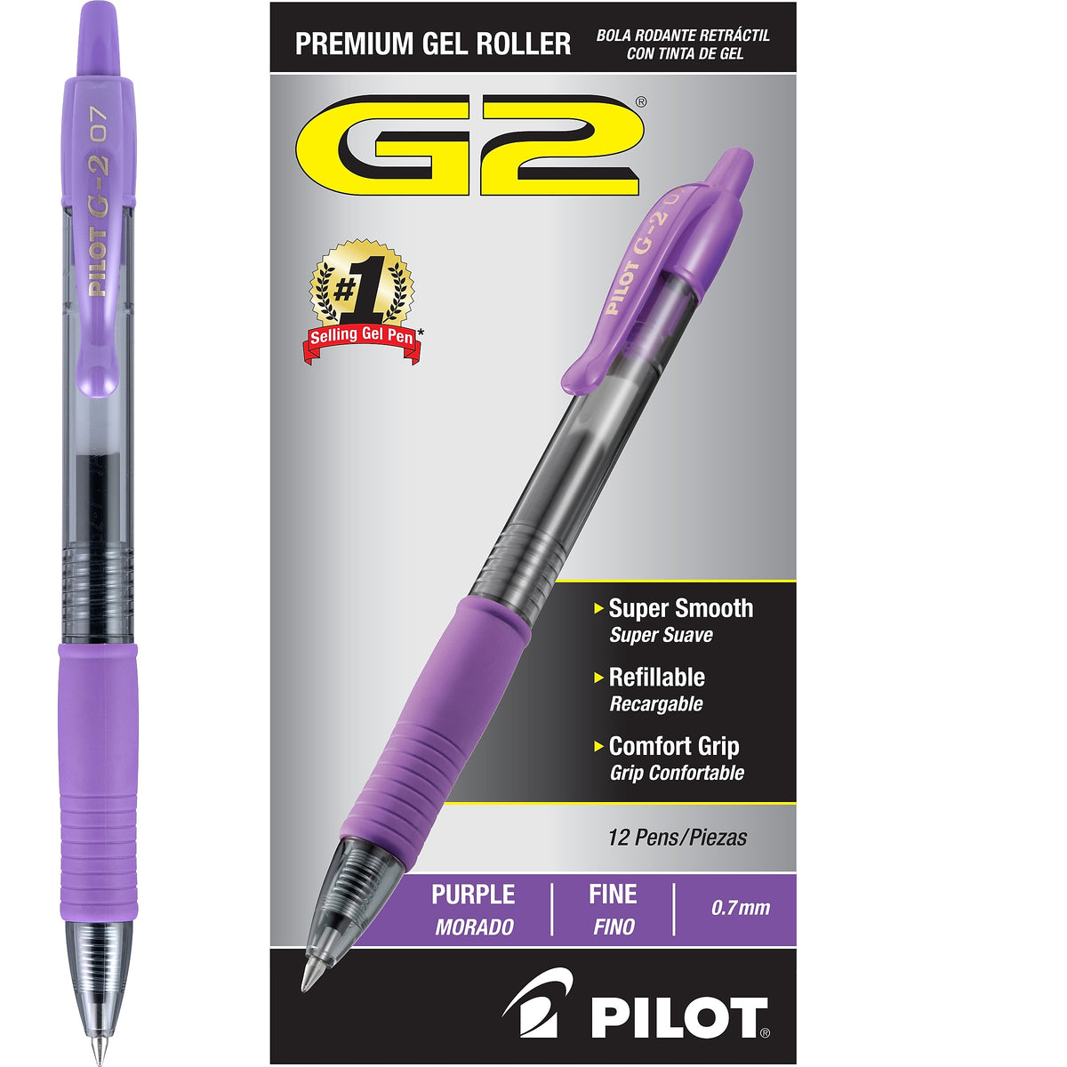 Pilot G2 Retractable Gel Pens, Fine Point, Purple Ink, Dozen