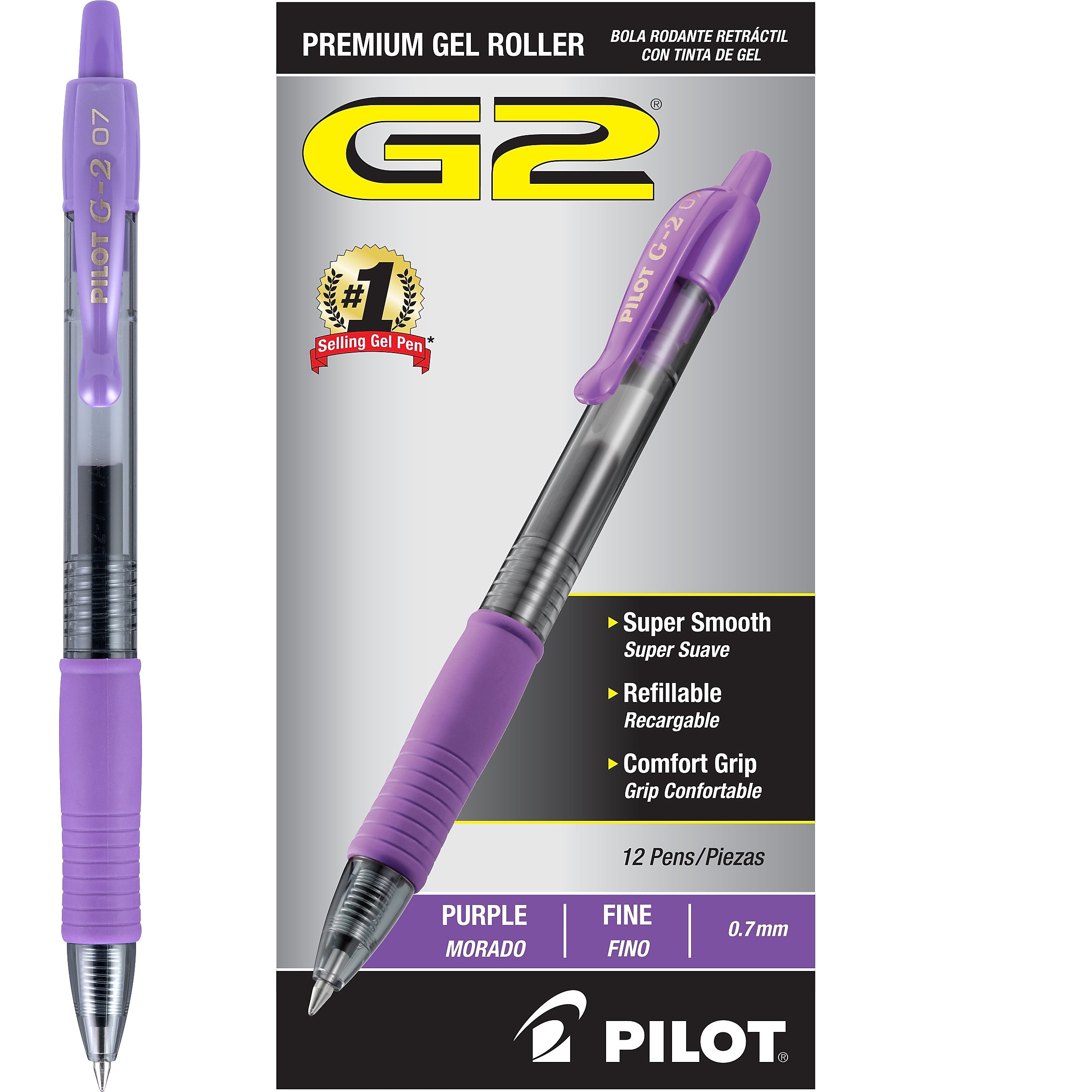 Pilot G2 Retractable Gel Pens, Fine Point, Purple Ink, Dozen