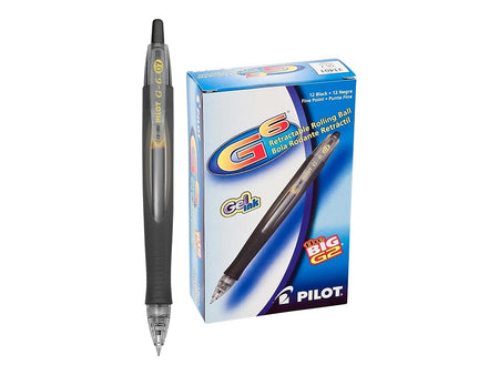 Pilot G6 Retractable Gel Pens, Fine Point, Black Ink, Dozen