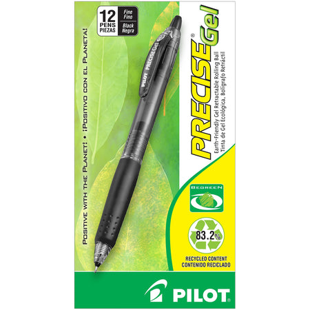 Pilot Precise Gel BeGreen Retractable Gel Pens, Fine Point, Black Ink, Dozen