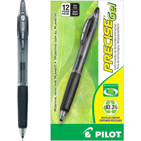 Pilot Precise Gel BeGreen Retractable Gel Pens, Fine Point, Black Ink, Dozen