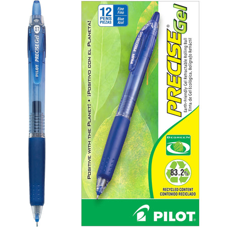 Pilot Precise Gel BeGreen Retractable Gel Pens, Fine Point, Blue Ink, Dozen