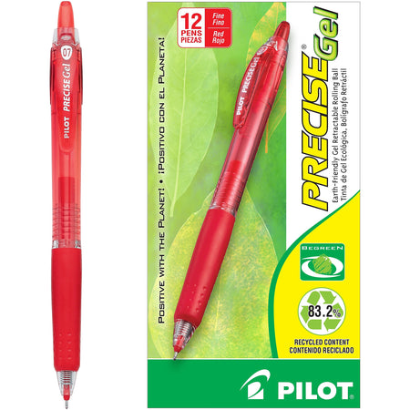 Pilot Precise Gel BeGreen Retractable Gel Pens, Fine Point, Red Ink, Dozen