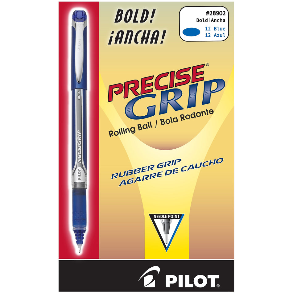 Pilot Precise Grip Rollerball Pens, Bold Point, Blue Ink, Dozen