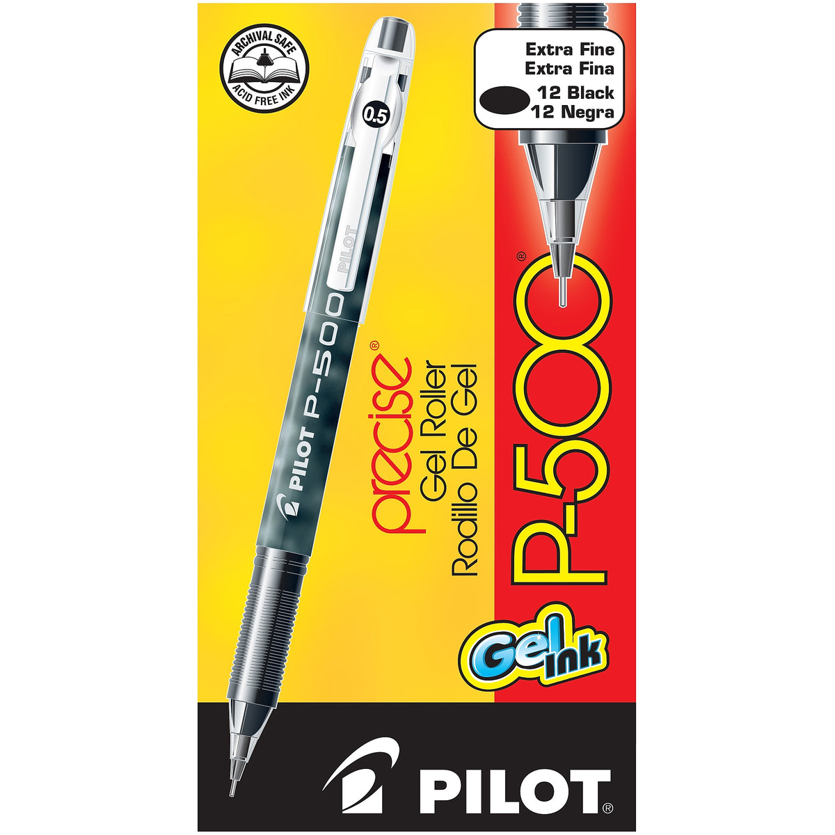 Pilot Precise P-500 Gel Pens, Extra Fine Point, Black Ink, Dozen