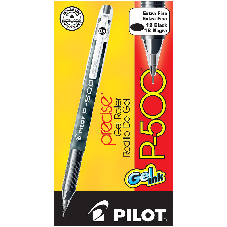 Pilot Precise P-500 Gel Pens, Extra Fine Point, Black Ink, Dozen