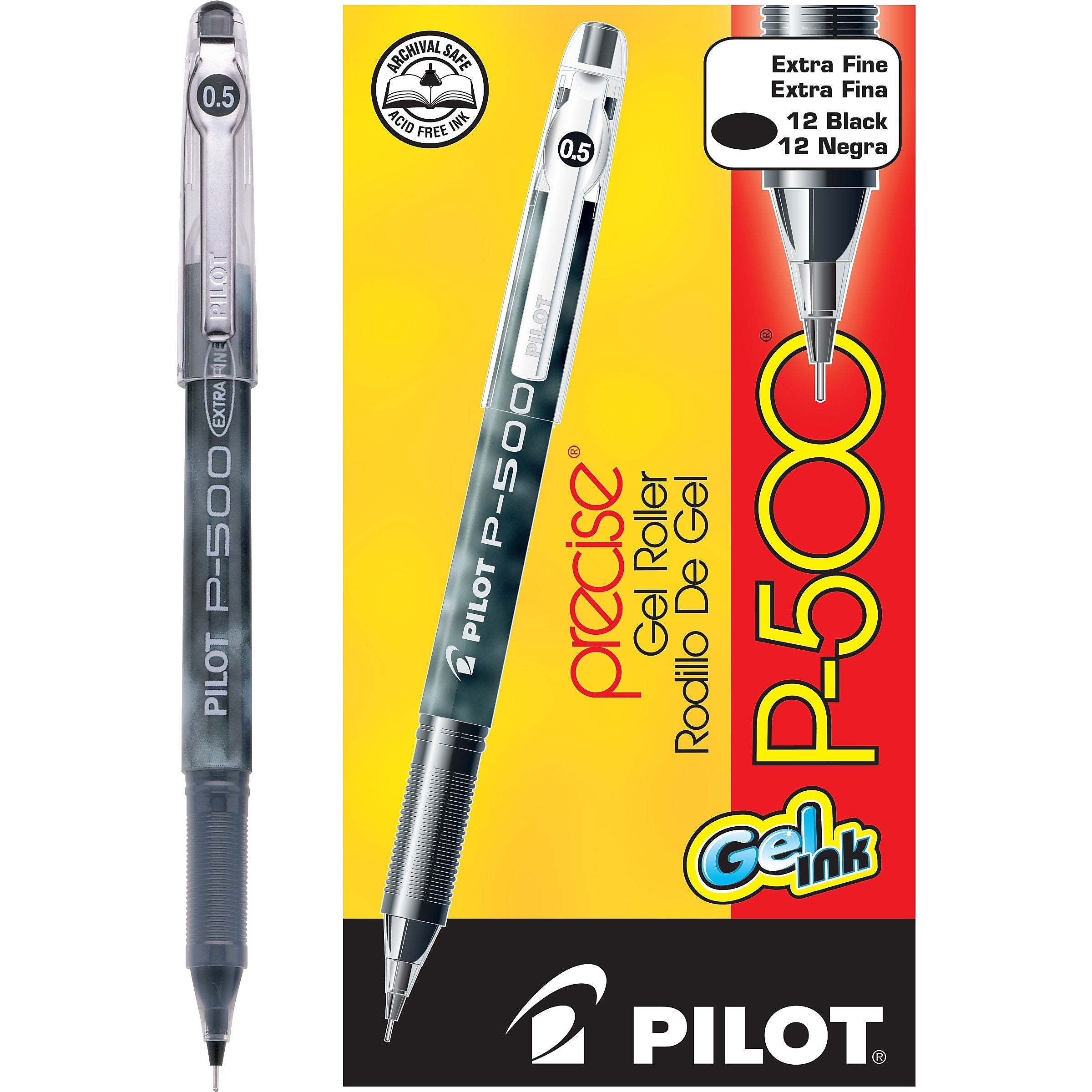 Pilot Precise P-500 Gel Pens, Extra Fine Point, Black Ink, Dozen