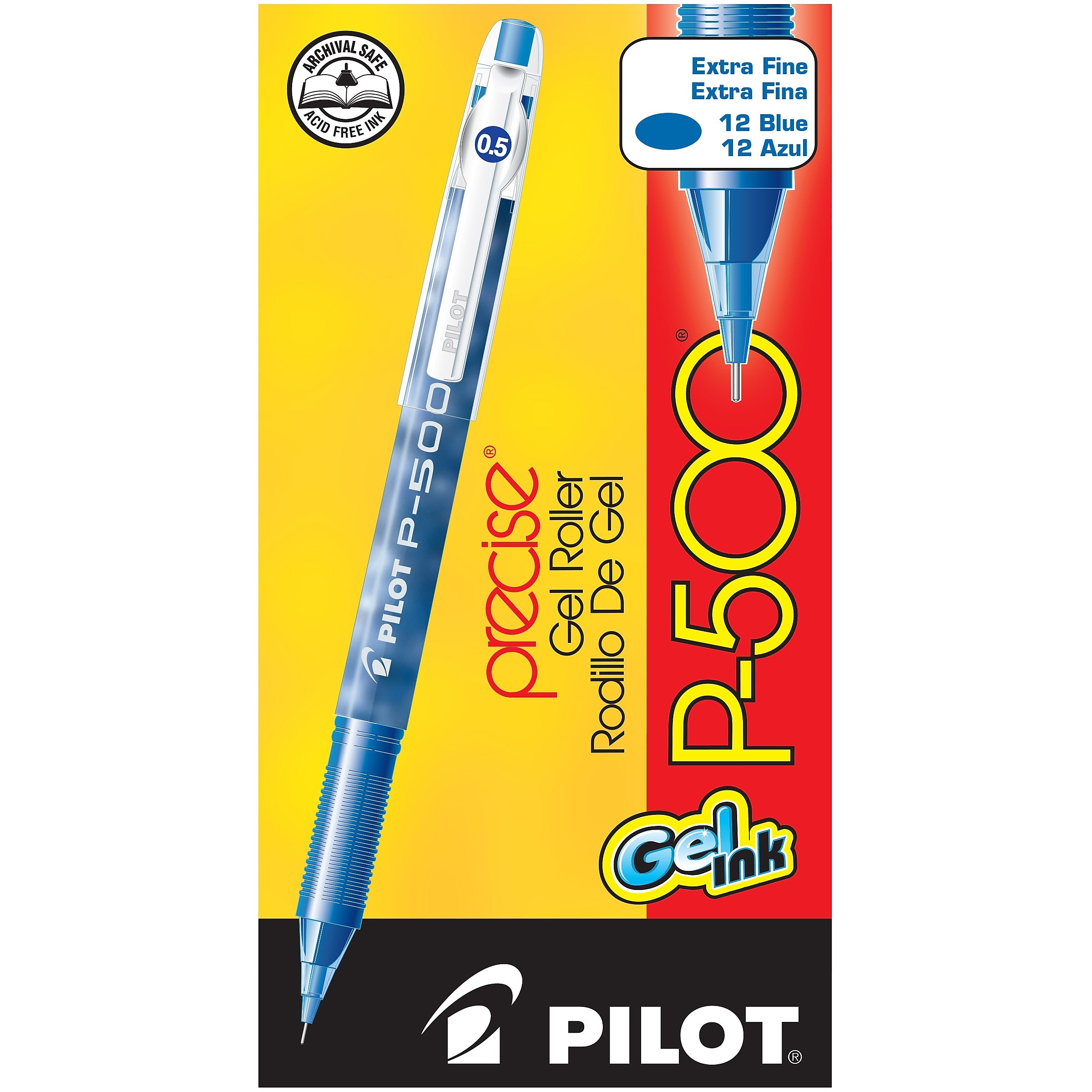 Pilot Precise P-500 Gel Pens, Extra Fine Point, Blue Ink, Dozen