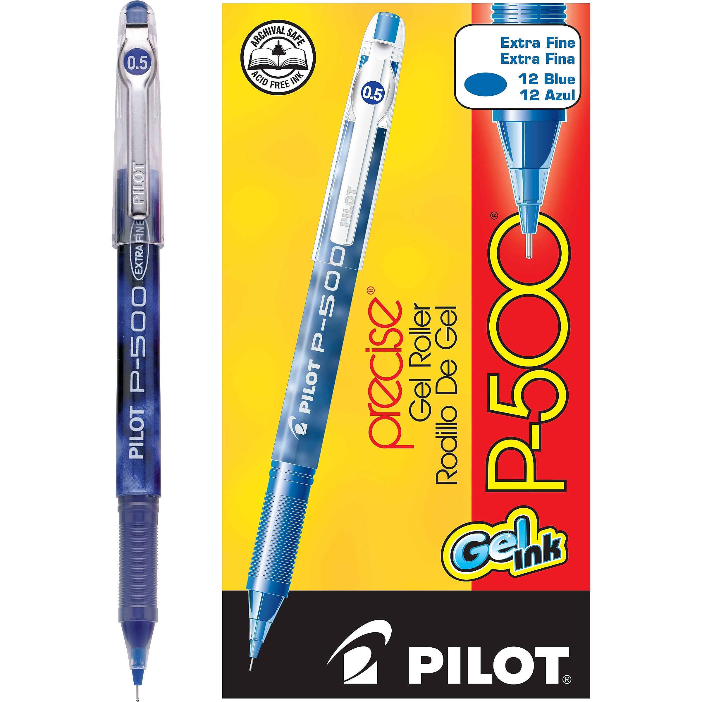 Pilot Precise P-500 Gel Pens, Extra Fine Point, Blue Ink, Dozen