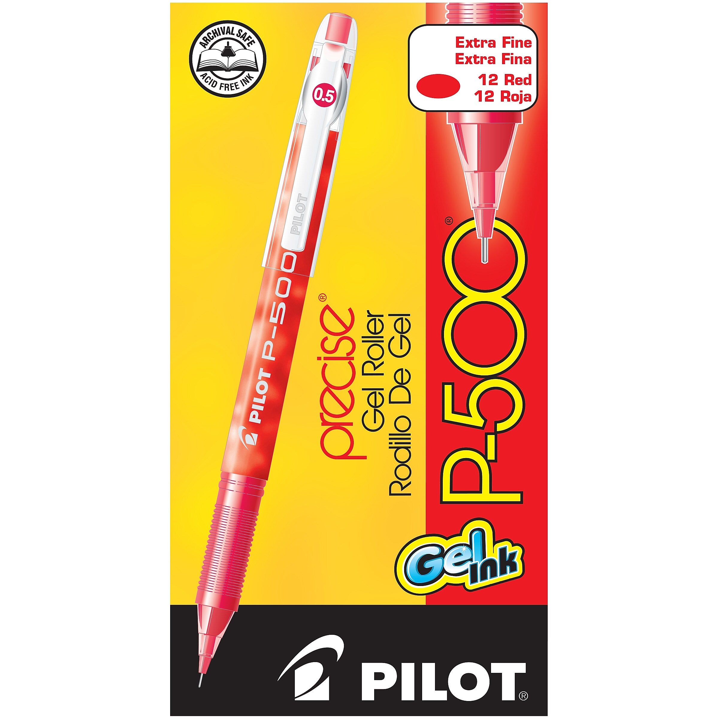 Pilot Precise P-500 Gel Pens, Extra Fine Point, Red Ink, Dozen